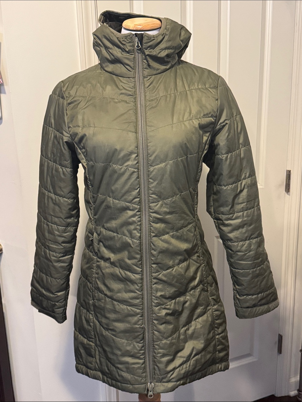 Columbia Olive Quilted Long Puffer Jacket
